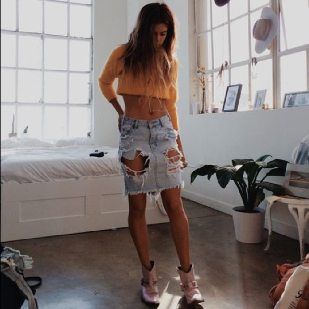 ONE TEASPOON Denim Jean Distressed Skirt - Summer Staple!